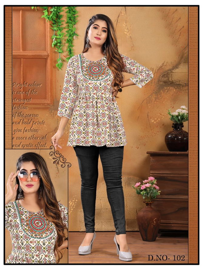 FF Flex Fancy Printed Tunic Style Wholesale Ladies Top